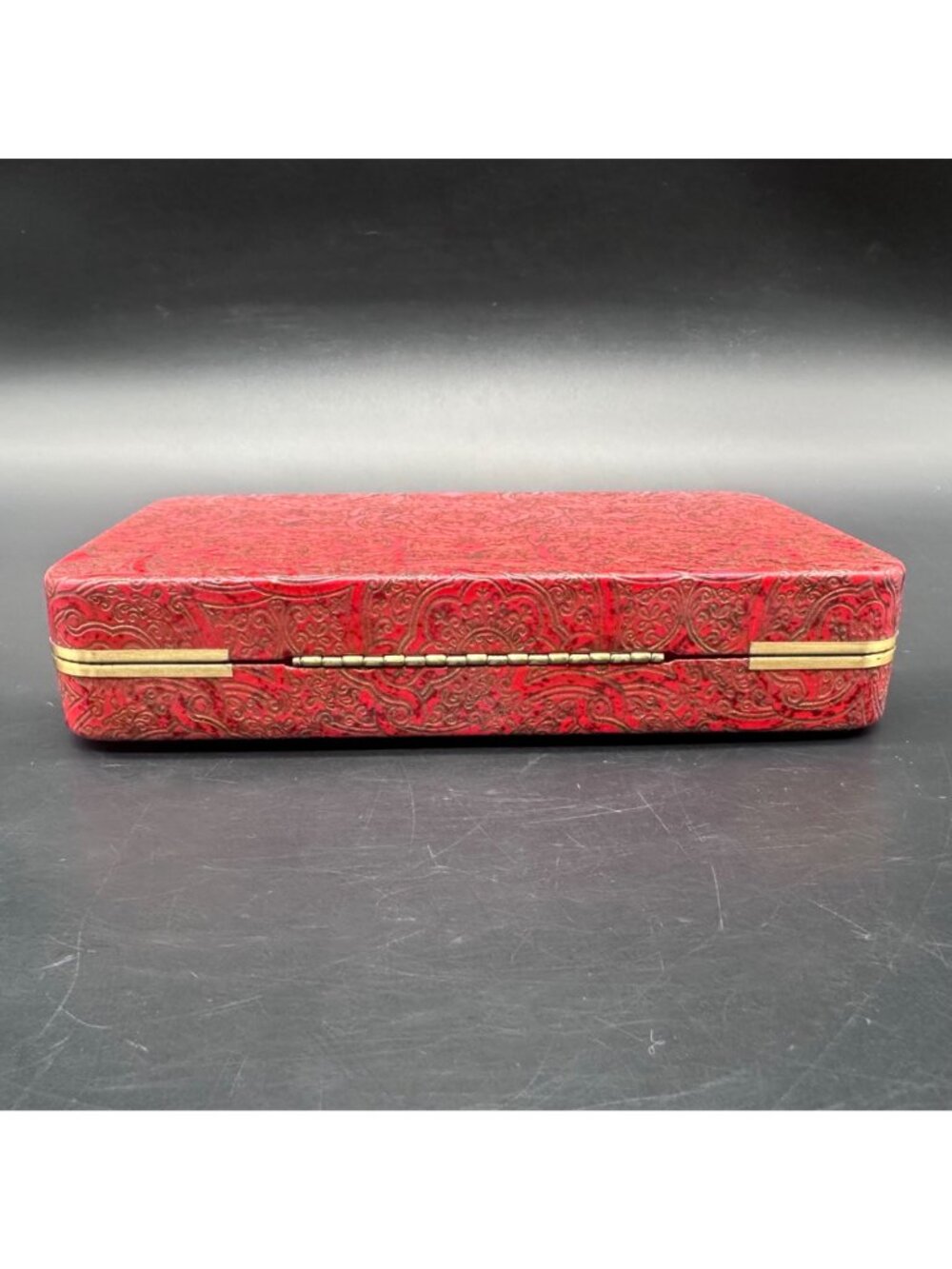 Vintage Jewelry Organizer Holder Clamshell Box 1970s Travel Red Gold Hard Case - Picture 6 of 14